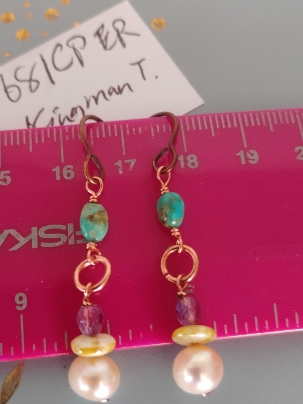 Kingman Turquoise And Fresh Water Pearl Earrings - Picture 7 of 9